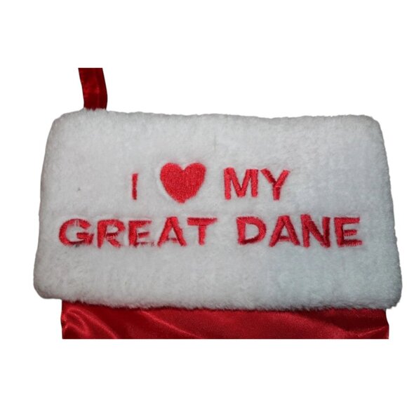 Red Satin I Love my Great Dane Christmas Stocking 18" Long - Picture 2 of 4